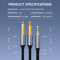 Cable de Audio Dual de 3.5mm y 6.5mm, Chapado en Oro, Cobre Puro, Trenzado y Blindado con PVC, para Guitarra, Micrófono, Altavoz, Coche, PC, Equipo de Estudio