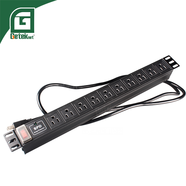 GETEKnet OEM ODM Black Rack PDU Panel Socket 10 Way Multi USA America Power Strip C14 Port PDU Power Distribution Unit Accessory