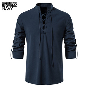 <strong>Mens</strong> Scottish Jacobite Ghillie Kilt <strong>Shirts</strong> Medieval Renaissance <strong>Pirate</strong> Costume Long Sleeve 100% Cotton Henley <strong>Shirt</strong> <strong>Men</strong> Camisas - Product Image 5