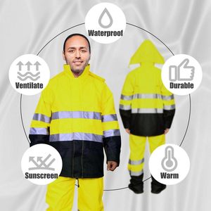 Waterproof ANSI Class 3 <strong>Safety</strong> Rain <strong>Jacket</strong> with Reflective Tapes CE Certified Customized Logo-Vintage Workwear Streetwear - Product Image 2