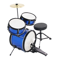 Avec trois pièces de batterie couleur-Ensemble de batterie bleu personnalisable et complet pour enfants avec tabouret et pédale