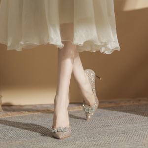 Zapatos de Tacón de Aguja con Cristales Plateados, de Cuero, de Punta, Cómodos, Sin Cordones, para Bodas Formales - Product Image 6