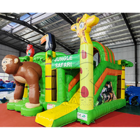 Château gonflable commercial en PVC de grande taille, thème animaux de la savane, pour adultes et enfants, avec toboggan