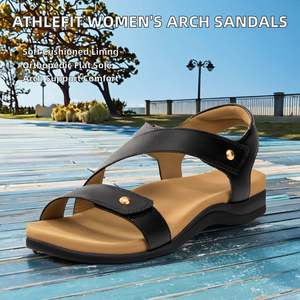 <span class=keywords><strong>Sandali</strong></span> <span class=keywords><strong>Ortopedici</strong></span> Athlefit con Punta Aperta per Donne, Comodi con Supporto per Arco Plantare, in PU Nero, Taglia 9 - Product Image 2