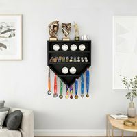 Support mural moderne en bois personnalisé pour la présentation de médailles de baseball, de pièces commémoratives et de badges
