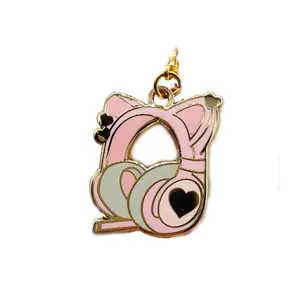 New design cheap price fancy bracelet charm wholesale cartoon pink headset logo charms for girl bracelets