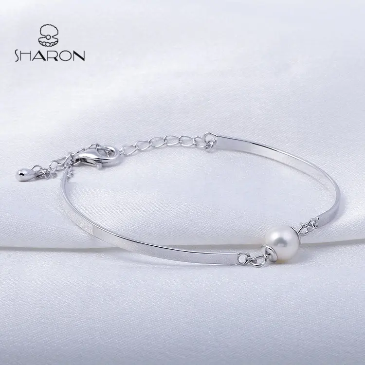 Wholesale Fashion Cuff Charm Bead Bracelet 925 Sterling Silver Bangle Bracelet With Pearl For Women 10 Jewerly Factory Price 7mm