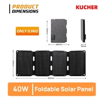 Panneau solaire pliable monocristallin ETFE KUCHER 40W, 22% d'efficacité, noir, avec USB-A+Type-C pour utilisation en extérieur, IP67, design à quatre volets