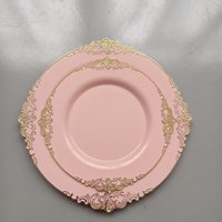 Assiettes en plastique élégantes avec bordure dorée, comprenant des assiettes plates et des assiettes à dessert pour les fêtes, les anniversaires et les remises de diplômes
