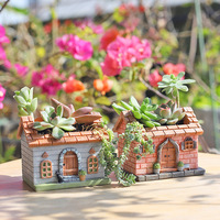 DH4 Nouvelle mini maison de campagne de style chinois en résine, pot à succulentes, pot de jardinage de bureau, vase à fleurs
