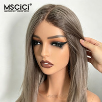 Perruque Lace Front HD Transparente 13x6 Cheveux Vierges Brésiliens Ondulés Châtain Champignon avec Mèches Glueless Marque MSCICI