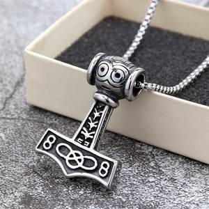 Vintage Stainless Steel Unisex Viking Thor's Hammer Pendant Necklace Charm <b>Cross</b> Shape Geometric Design Gift Jewelry - Product Image 2