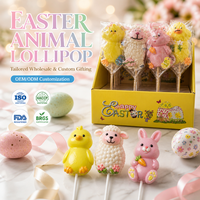 Sucettes géantes 80g en forme d'animaux de Pâques, assortiment poussin, lapin, mouton, bonbons durs pour fêtes, cadeaux de fête, vente en gros, personnalisables