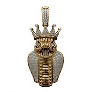 Collar con Colgante de Corona de Cobra Unisex, Chapado en Plata, Estilo Hiphop, con Moissanita, Marca Oreliya 109 110g, Regalo de Joyería - Product Image 1