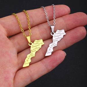 Collana con Ciondolo a Forma <span class=keywords><strong>di</strong></span> Mappa del Marocco in Acciaio Inossidabile Placcato Oro, Unisex, Vendita Calda - Product Image 2