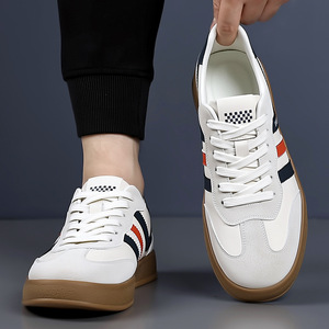 Chaussures de tennis respirantes pour hommes, à bout rond rayé, avec empeigne synthétique, semelle extérieure en caoutchouc, doublure en mesh, style décontracté pour la marche - Product Image 2