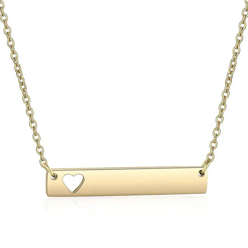 Perhiasan grosir personalisasi kalung Bar baja tahan karat ukir kustom berlapis emas 18k liontin kosong hati