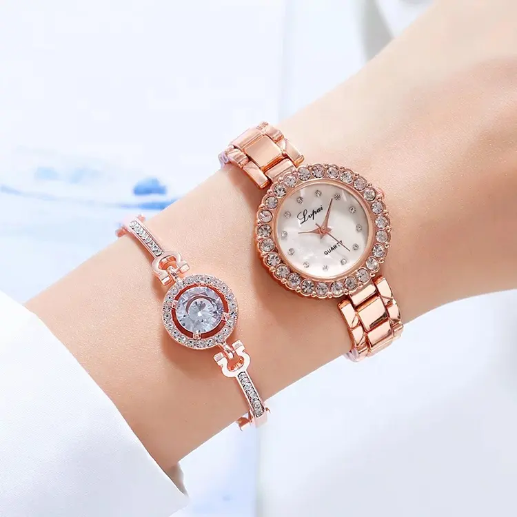 Best Gift Steel Band Watch For Woman Luxury Bling Bling Pointer Watch With Bracelet
