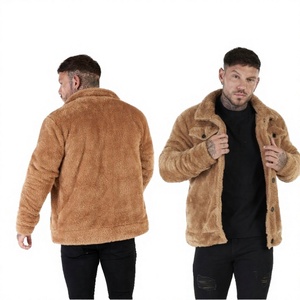 Men's Faux Fur Fleece Jacket <b>Thick</b> Warm <b>Winter</b> <b>Coat</b> Turn-down Collar Regular Fit Casual Style Solid Color Button Closure - Product Image 1
