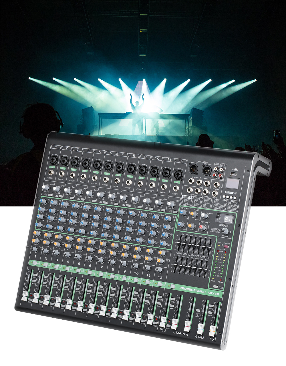 GAX-XS12 12 Channel Digital Audio Mixer with MP3 & Bluetooth