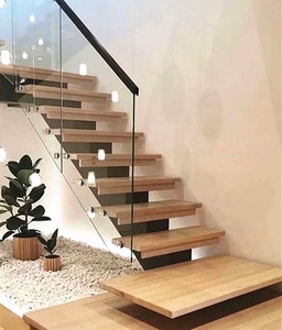 <span class=keywords><strong>Escalier</strong></span> en U en chêne blanc à <span class=keywords><strong>marches</strong></span> ouvertes, avec poutre cantilever américaine en acier au carbone, pour intérieur moderne, avec <span class=keywords><strong>rampe</strong></span> en verre droite - Product Image 4