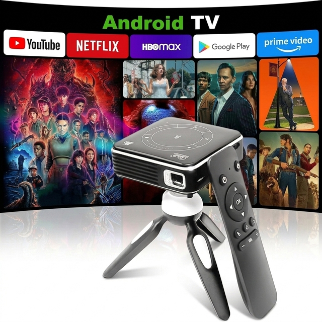 High Quality 3D Smart LED DLP Android 9 Portable Pocket Video Mini Projector 1080p WiFi AirPlay Built-in Battery 4GB+32GB Home