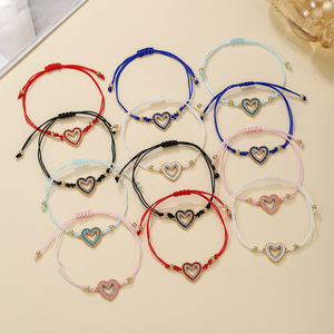 Fashion <b>String</b> <b>Bracelets</b> Heart Shape Rhinestone Adjustable Unisex Jewelry Set - Product Image 2