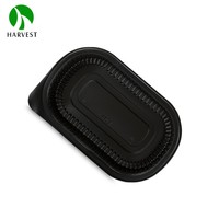 Barquette rectangulaire noire en plastique PP avec couvercle, conteneur jetable pour sushis, emballage promotionnel pour sushis en conserve