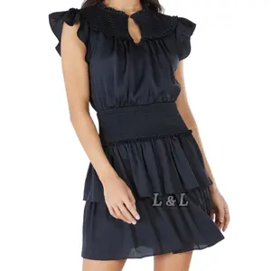 China Guangzhou Directly Factory Wholesale Linda Fashion Summer Casual Women High Quality Black Ruffle Women Office Dress