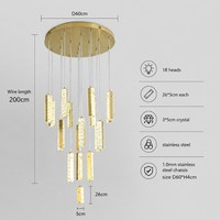 Lustre en cristal de luxe certifié SAA, escalier, 3 couleurs changeantes, blanc chaud LED pour l'Australie