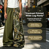 Pantalon de jogging ample pour homme, patchwork vert olive et camouflage feuilles, couleur contrastante, style streetwear, coupe oversize