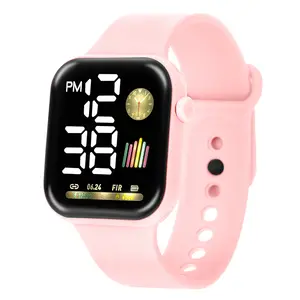 New double display large fashion square button LED electronic watch Ins Led digital watch for children girls women gifts