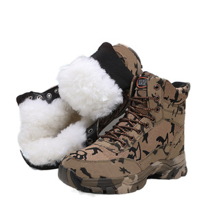 Botas de nieve para hombre, zapatos de invierno antideslizantes con suela gruesa y forro polar de camuflaje, tacón medio, cordones delanteros, talla para adulto - Product Image 2