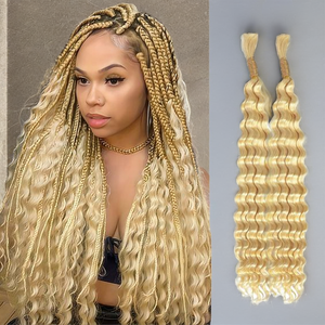 Capelli Remy Russi Ricci Biondi Grezzi Non Trattati, Onda Profonda, Tinti, 16 Pollici, 50g, Doppia Trama per Macchina Intrecciatrice, Vendita all'Ingrosso - Product Image 2