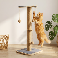 Colonne à gratter pour chat en bois massif classique et moderne, avec jouet suspendu en sisal – Emballage carton écologique – Vente en gros