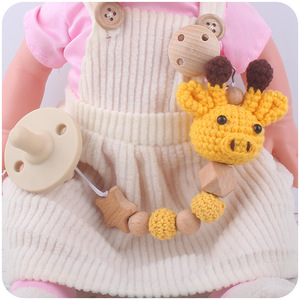 Cuentas de madera hechas a mano, pinzas para chupete de estrella <span class=keywords><strong>con</strong></span> Animal de ganchillo, oveja, oso, Reno, zorro, alce, dijes, <span class=keywords><strong>nombre</strong></span> de bebé, Clip para chupete - Product Image 3