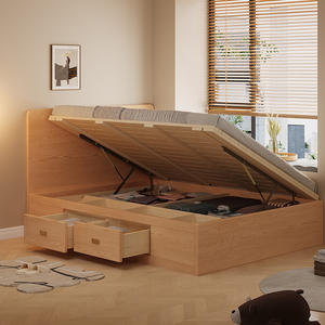 Cadre <span class=keywords><strong>de</strong></span> <span class=keywords><strong>lit</strong></span> Queen Size en bois massif <span class=keywords><strong>de</strong></span> frêne au design minimaliste du siècle moderne <span class=keywords><strong>Coffre</strong></span> <span class=keywords><strong>de</strong></span> <span class=keywords><strong>rangement</strong></span> à tiroirs jumeaux Chalet résidentiel Mobilier d'hôtel - Product Image 1