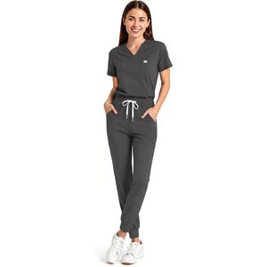 FOXA Women's Scrub Set V-Neck Top <b>Cargo</b> <b>Pants</b> 4-Way <b>Stretch</b> Hospital Uniforms - Product Image 1
