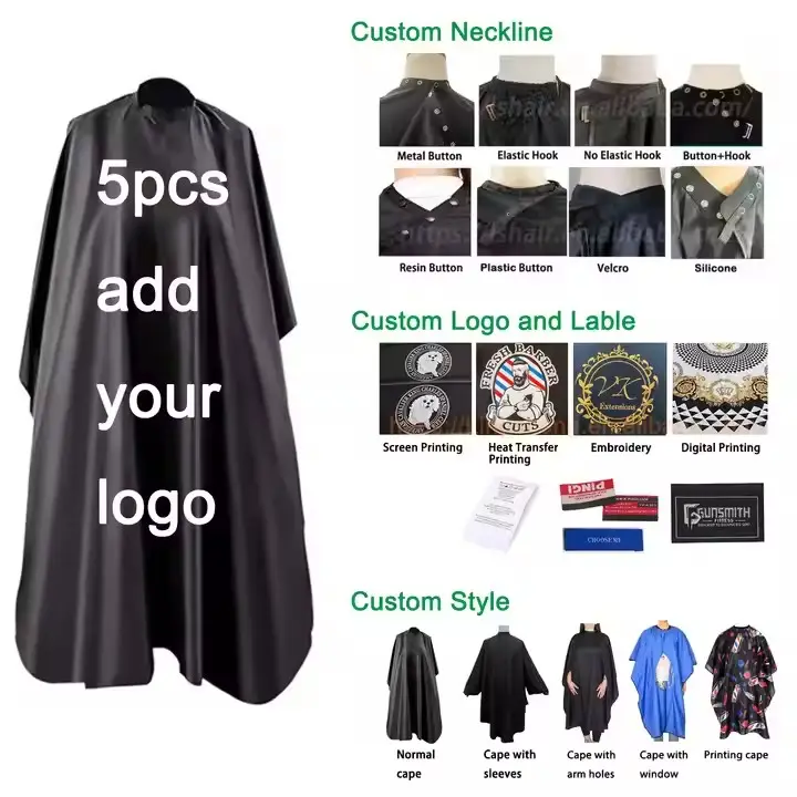 wholesale waterproof salon barber accessories gown hair cutting polyester apron custom logo styling hairdresser cape