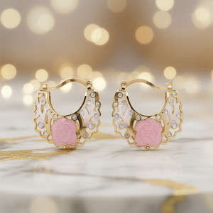 Pendientes de Aro Chapados en Oro E4545 con Diseño de Flor Rosa para Mujer, Uso Diario Romántico - Product Image 2