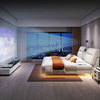 뜨거운 판매 스마트 현대 킹 사이즈 플로팅 침대 프레임 럭셔리 LED 조명 TV HD 프로젝터 마사지 침실 용 나무 프레임