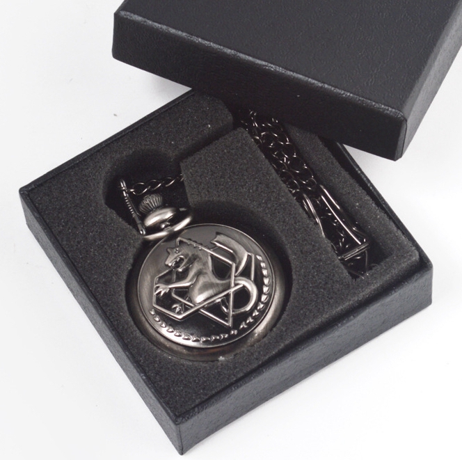 Кварцевые часы на цепочке, бронзовые карманные часы Аниме-Алхимик, алхимик с подарочной коробкой