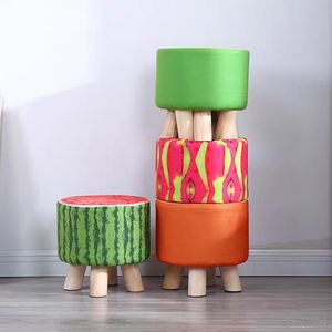 Creative Fruit Printed Round <b>Stool</b> With Wooden Legs For Home Bedroom Living Room Kids Adults Elderly Use - Product Image 3