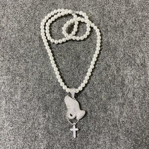 Dainty – collier en pierres <span class=keywords><strong>de</strong></span> zircone cubique glacées, pendentif <span class=keywords><strong>de</strong></span> mains <span class=keywords><strong>de</strong></span> <span class=keywords><strong>prière</strong></span> paring, chapelet, pendentif <span class=keywords><strong>de</strong></span> croix - Product Image 3