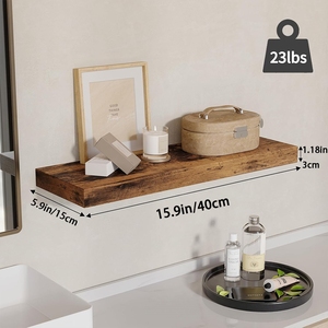 2個セット 二段式 40×15cm 彫刻木製フローティングウォールシェルフ 壁掛け収納ラック キッチン、リビング、ダイニングルーム用 - Product Image 5