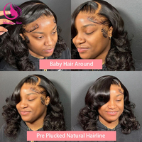 Perruque complète 13x4 noire pour femmes, style bob court ondulé, perruque frontale en dentelle ondulée de 12 pouces, cheveux humains style Body Wave