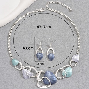 Collier ras du cou en pierre irrégulière fait main à la française, collier en métal à gouttes d'huile, ensemble de boucles d'oreilles, bijoux pour femmes, accessoires - Product Image 4
