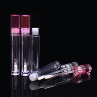 Emballages de luxe en plastique de haute qualité pour rouges à lèvres, tubes ronds transparents de 5,5 ml pour gloss à lèvres avec bouchon à vis et pinceau coloré