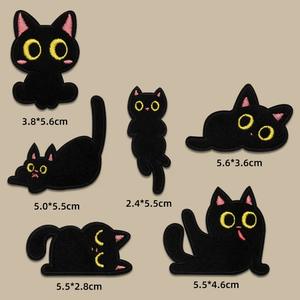 Patch en tissu à repasser écologique brodé de dessin animé de <span class=keywords><strong>chaton</strong></span> noir petit patch auto-adhésif pour vêtements et chaussures - Product Image 2