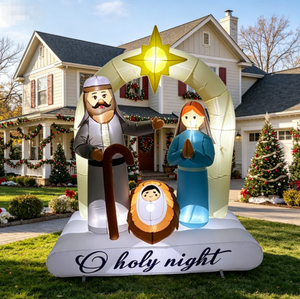 Décoration de Noël gonflable de 6 pieds de haut, scène de la Sainte Famille illuminée avec étoile LED, pour jardin, extérieur - Product Image 1